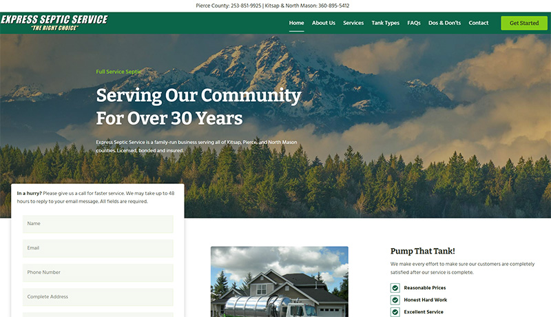 Express Septic Service screenshot of home page